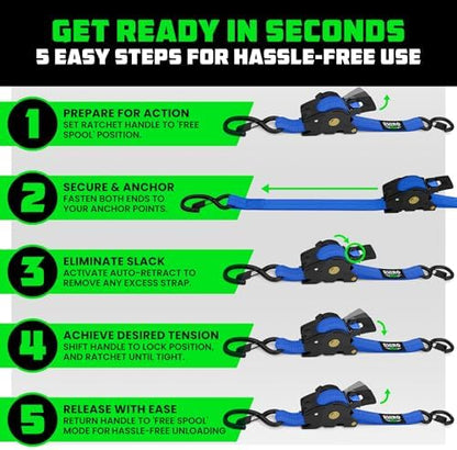 Rhino USA Retractable Ratchet Straps - 1in x 10ft - Image 6