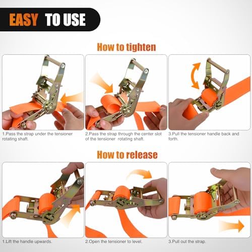 Nilight E-Track Ratchet Straps 8 Pack 2" x 15' Orange - Image 4
