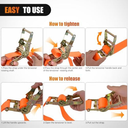 Nilight E-Track Ratchet Straps 8 Pack 2" x 15' Orange - Image 4