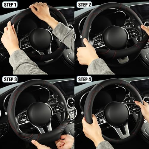Black Microfiber Leather Steering Wheel Cover 15 inch - Image 6