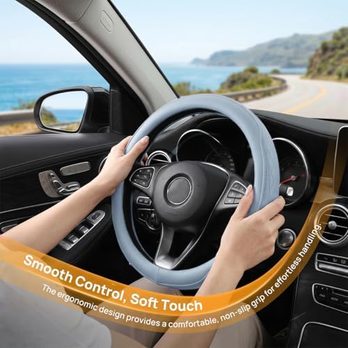 Zpana 14.5-15" Car Steering Wheel Cover, Breathable Soft Leather - Image 5
