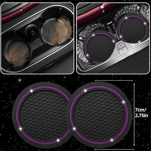 NBTEPEM 6 PCS Bling Purple Car Accessories Set, Leather Purple Steering Wheel - Image 7