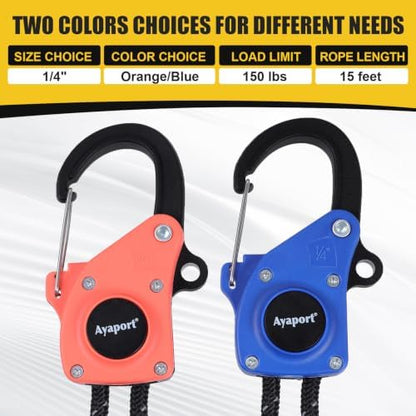 Ayaport 1/4" Adjustable Rope Tie Down Ratchet 4Pack, 15FT Ratchet Rope - Image 7