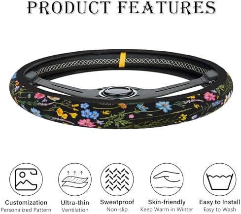 Wildflower Car Steering Wheel Cover, Cute Steering Wheel Cover Protector - Image 5