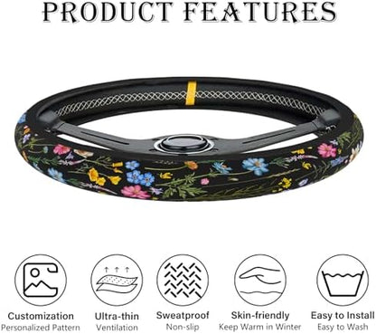 Wildflower Car Steering Wheel Cover, Cute Steering Wheel Cover Protector - Image 5