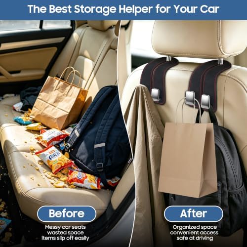 Amooca Car Headrest Hooks 2-Pack Suede Seat Organizer - Image 4