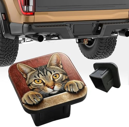 Hitch Receiver Cover 2" Cute Tabby Cat Peeking Over a Ledge Trailer Hitch Cover - Image 4