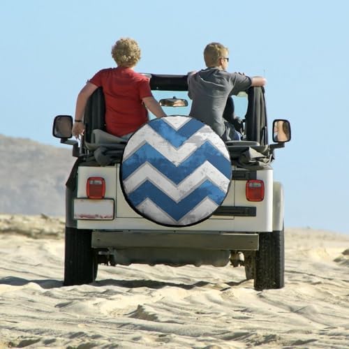 Camping Spare Tire Cover Blue and White Chevron Protectors Weatherproof - Image 6