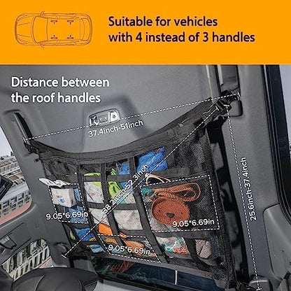 Car Ceiling Cargo Net with 3 Pockets, 31.5"x21.6" Car Overhead Storage Mesh - Image 4