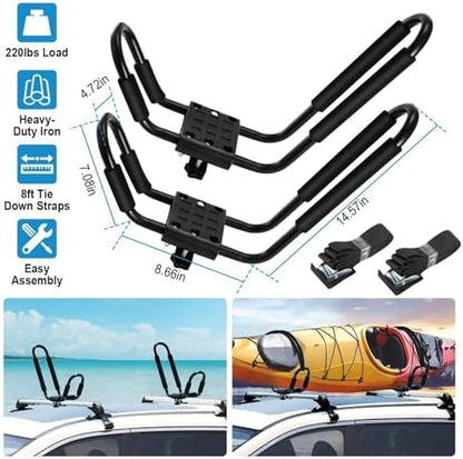 Kayak Roof Rack, 1 Pair Heavy-Duty Iron Universal J-Bar Carrier - Image 6