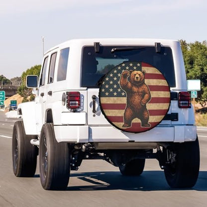 Brown Bear American Flag Spare Tire Cover Dust-Proof Wheel Tire Cover Fit - Image 3