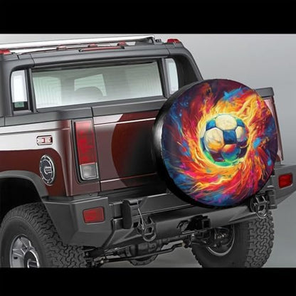 Car Tire Covers Soccer Ball on Fire RV Wheel Cover - Image 5