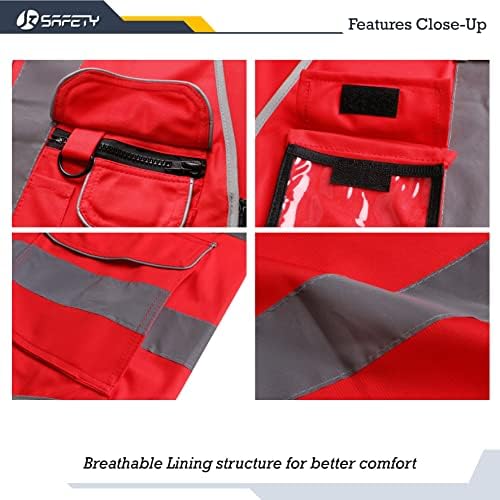 JKSafety Safety Vest for Men Women Reflective Hi Vis JK150 Red M - Image 4