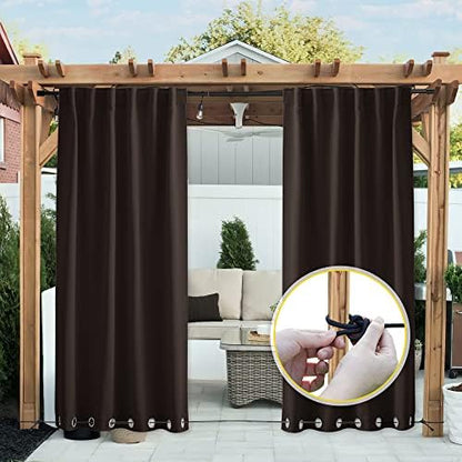 NICETOWN 2 Panels Outdoor Curtains Waterproof Fixed Bottom W52xL95 Brown by NICETOWN