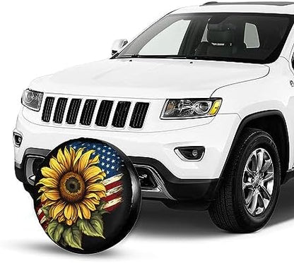 Spare Tire Cover USA Flag Sunflower Wheel Covers 17 Inch No Camera Hole - Image 4