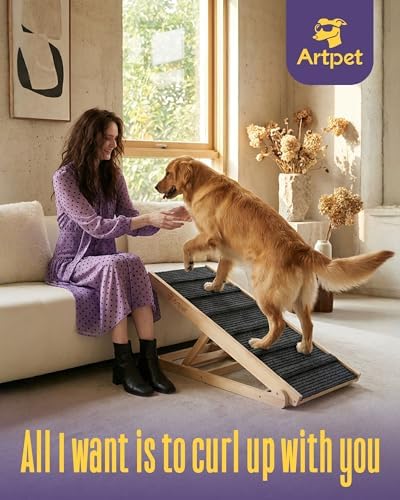 Wide Dog Ramp for Bed & Couch, Adjustable Pine Ramp for Large Dogs - Image 2