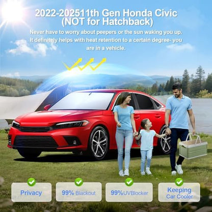 8pcs Car Window Shades for 11th Gen Honda Civic 2022-2026 Accessories, - Image 2
