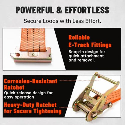 E-Track Ratchet Straps, 8 Pack, 4500 LBS, Heavy Duty Tie Downs - Image 3