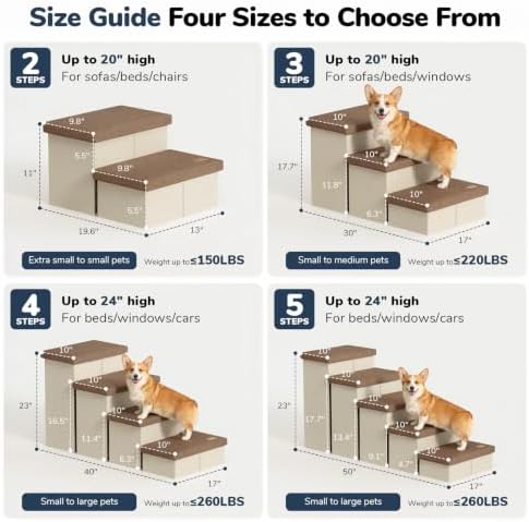 5-Step Wide Dog Stairs with Storage 23" H, Non-Slip Sturdy Pet Steps - Image 2
