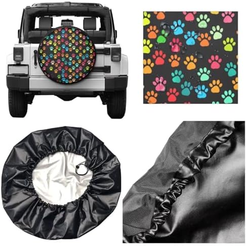 Dog Paw Print Spare Tire Cover Colorful Rainbow Portable Winter Wheel Car Tire - Image 3