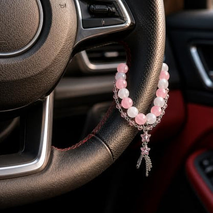 Steering Wheel Rosary, Star Rosary Rear View Mirror Charm Crystal Decor - Image 4