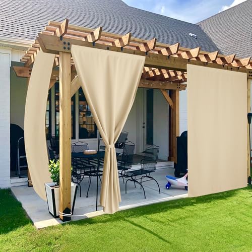NICETOWN 2 Panels Rod-Free Patio Curtains Outdoor Waterproof Sticky Top by NICETOWN