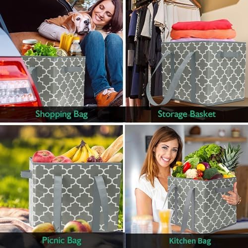 Reusable Grocery Bags 6-Pack Foldable Washable Large Storage Basket - Image 2