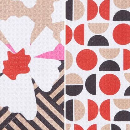 Ritz Waffle Microfiber Kitchen Towel 2pc Set – White Black Flowers and Moons – - Image 2
