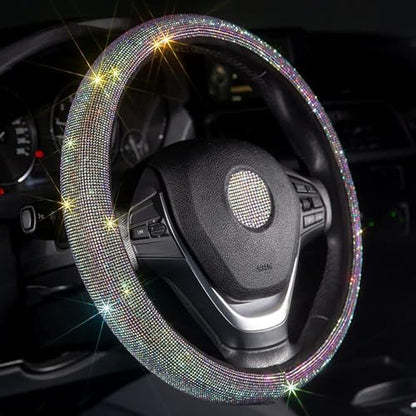 Car Bling Steering Wheel Cover for Women, Colorful Rhinestone Accessories by Carwales