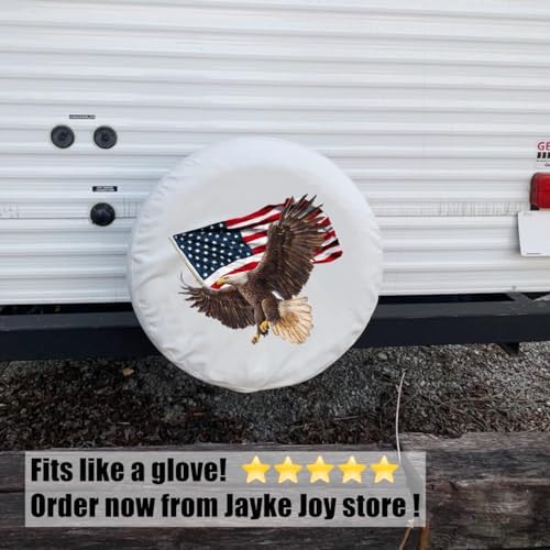 American Eagle USA Flag White Spare Tire Cover Fit RV SUV Trailer - Image 4