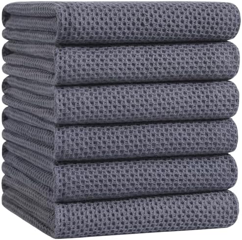 Homaxy 100% Cotton Oversized Waffle Weave Kitchen Towels 6-Pack, Dark Grey by Homaxy