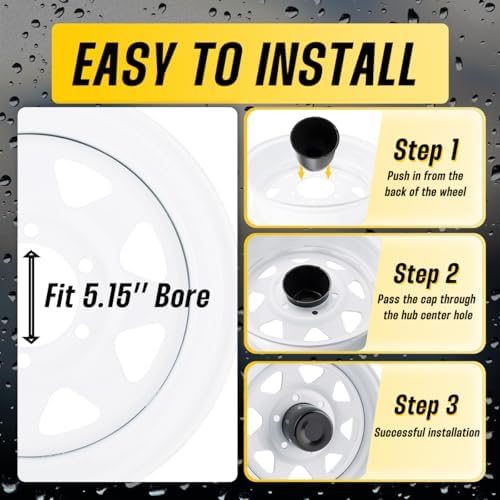 4Pcs 5.15" Stainless Trailer Wheel Center Caps, 4.95" H Matte Black - Image 5