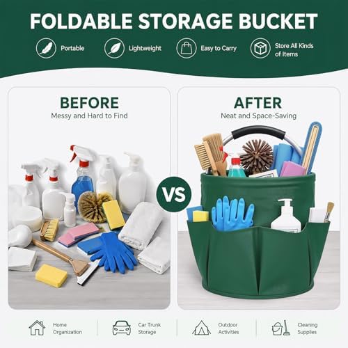 Portable Cleaning Caddy with Handle, Foldable Supply Organizer-dark green - Image 3