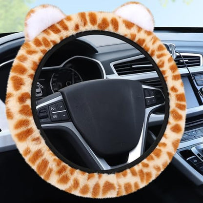 Accmor Fuzzy Leopard Print Car Steering Wheel Cover Women Car Accessories by Accmor