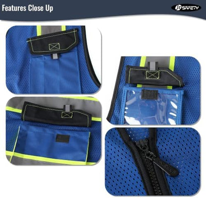 JKSafety Safety Vest for Men Women Hi Vis Reflective Vest JK220 Blue XL - Image 3