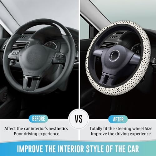 Elastic Steering Wheel Cover, 15 Inch Non-Slip, Cute Black Polka Dot - Image 3