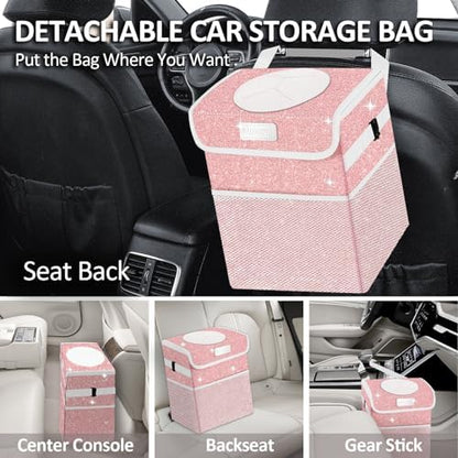 Cute Mini Car Trash Bag with Lid, Glitter Garbage Can Bin Hanging - Image 3