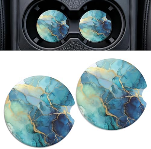 Car Cup Holder Ceramic Coasters 2 Pack, 2.56 in Anti Slip Absorbent Coaster by Rueneaj
