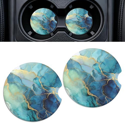 Car Cup Holder Ceramic Coasters 2 Pack, 2.56 in Anti Slip Absorbent Coaster by Rueneaj