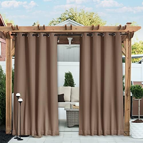 NICETOWN 2 Panels Thermal Outdoor Curtains Windproof W52xL72 Tan by NICETOWN