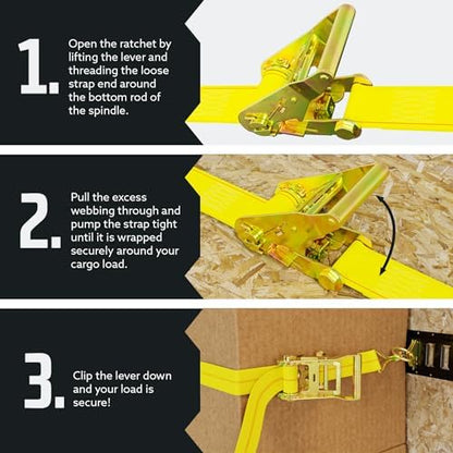 DC Cargo Tie-Down Ratchet Straps J-Hooks, Heavy Duty 2" x 27' Tie-Down - Image 5