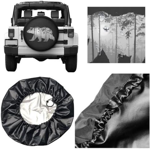 Bear Forest Mist Landscape Spare Tire Cover Camping Tire Wheel Covers - Image 5