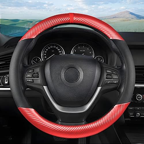Moly Magnolia 15 Inch Car Steering Wheel Cover, Carbon Red - Image 4