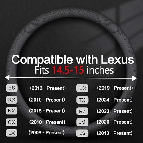 Leather Car Steering Wheel Cover, Breathable Laser-Perforated, Pure Black - Image 3