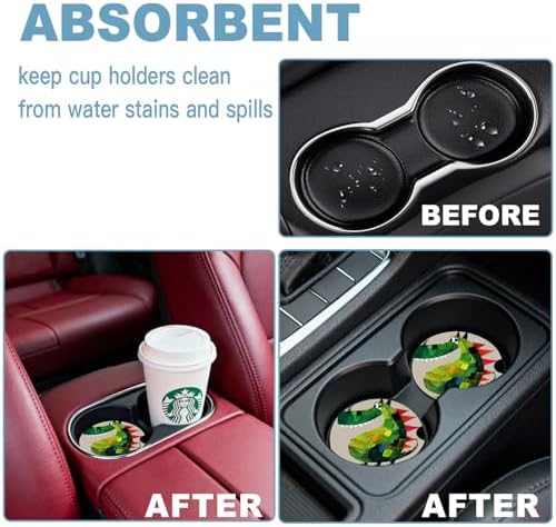 Ceramic Car Cup Holder Coasters Set of 2, 2.56 in Green Dinosaur - Image 7
