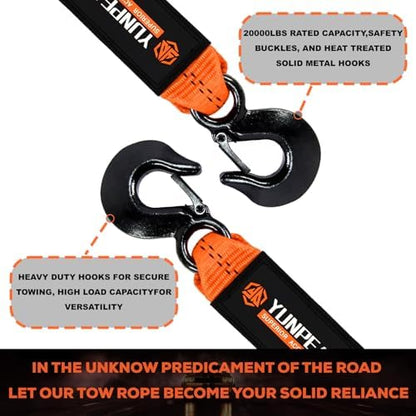 2"x20ft Tow Strap with Hooks 20, 000lb Heavy Duty Recovery Tow Strap - Image 2