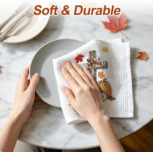 Fall Kitchen Towels Set of 2, Waffle Weave Hand Towels 16x26 Inch - Image 6