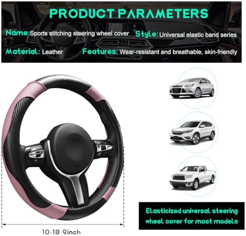 Car Steering Wheel Cover, 15 inch Carbon Fiber Microfiber Leather Elastic - Image 2