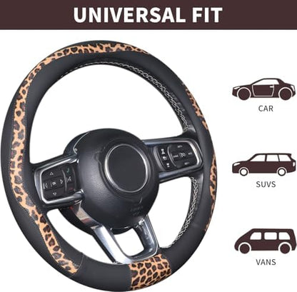 ZHOL 16 inch Steering Wheel Cover Cheetah Print, Breathable Microfiber Leather - Image 5