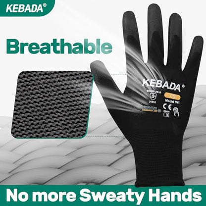 Kebada W1 Safety Work Gloves for Men Women, 120 Pairs Bulk Pack, PU Coated - Image 4